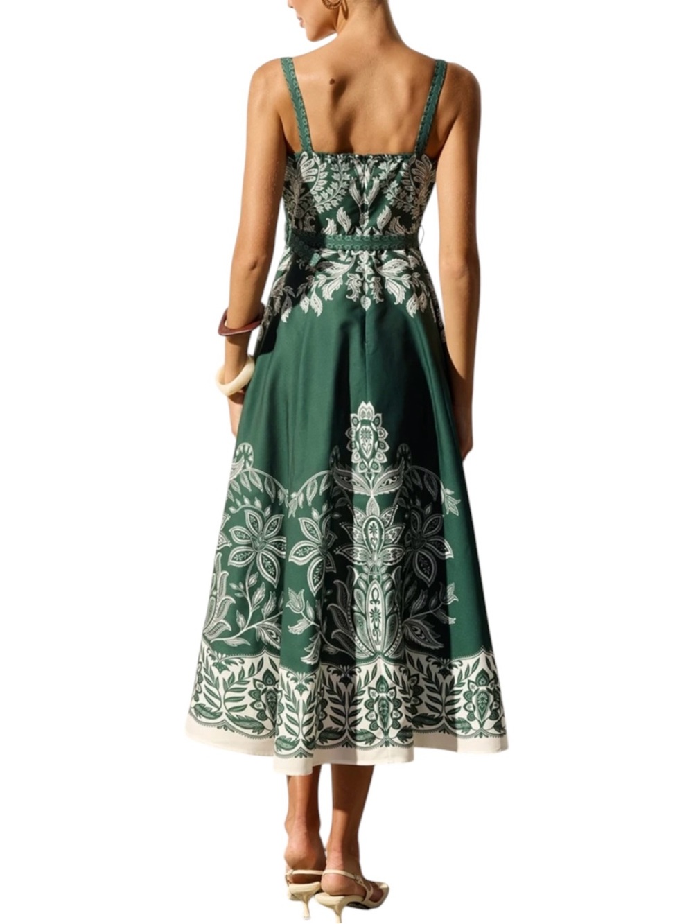 Commense Baroque Floral Print Belted Cami Maxi Dress Forest Green Medium NWT - Picture 3 of 12